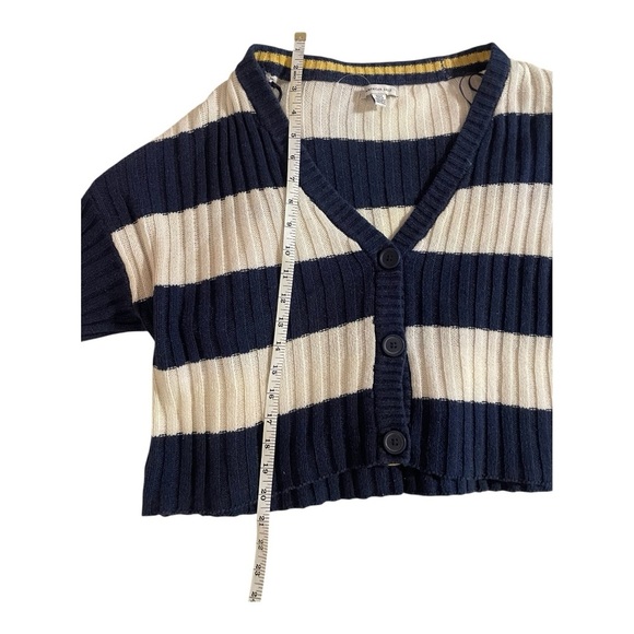 American Eagle Navy and Cream Striped Button Sweater - Picture 8 of 8
